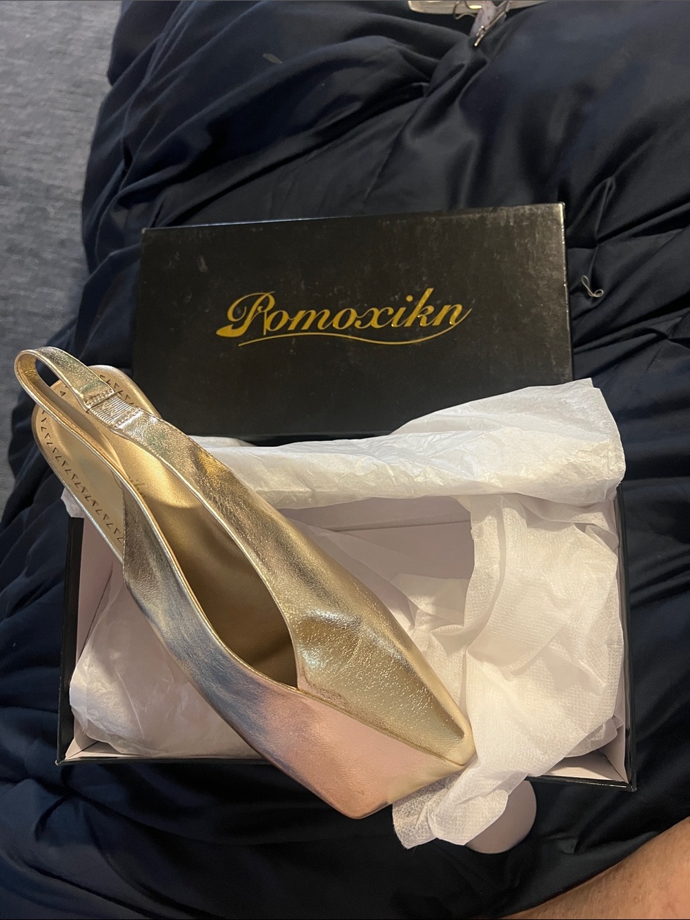 Gold Slingback Pointed Toe Heel